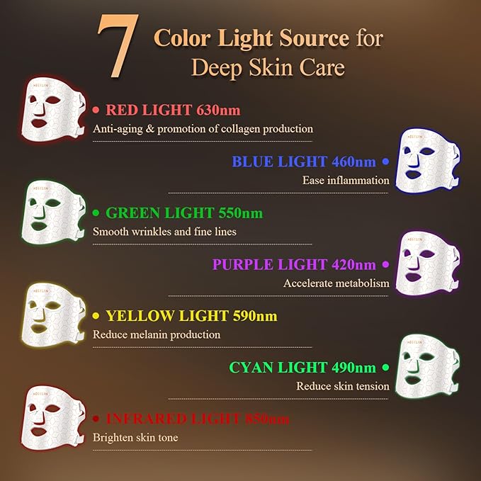 7 Colors Led Light Therapy Facial Mask, Face Light Therapy Mask for Face, Reduce Wrinkles Smooth Skin, Infrared Light Skin Rejuvenation(White)-Velvo Beauty