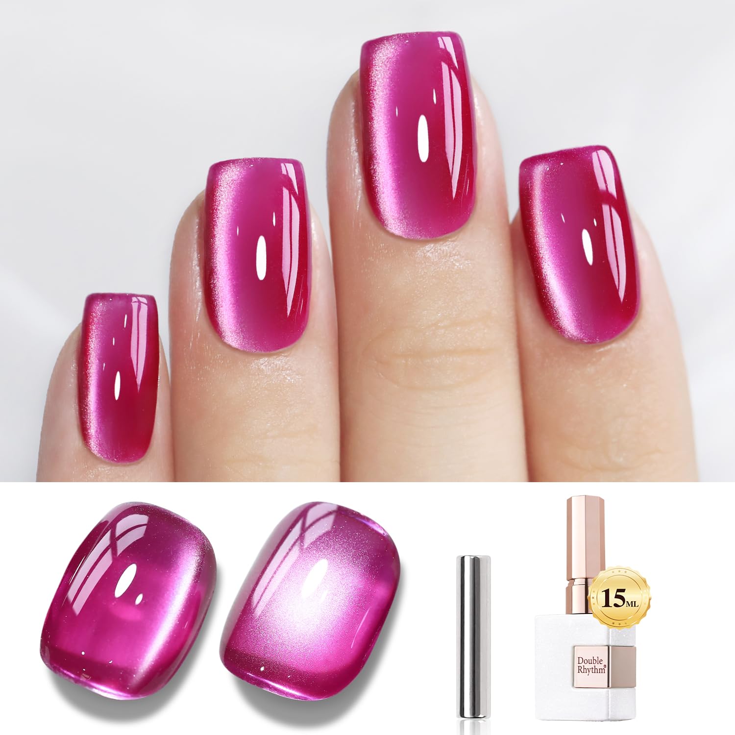 Double Rhythm Jelly Glass Cat Eye Gel Polish with Magnet 15ML Holographic Glitter Shimmer Translucent Sheer Color Magnetic Nail Polish Salon DIY at Home (Jelly Violet-MC1119)-Velvo Beauty