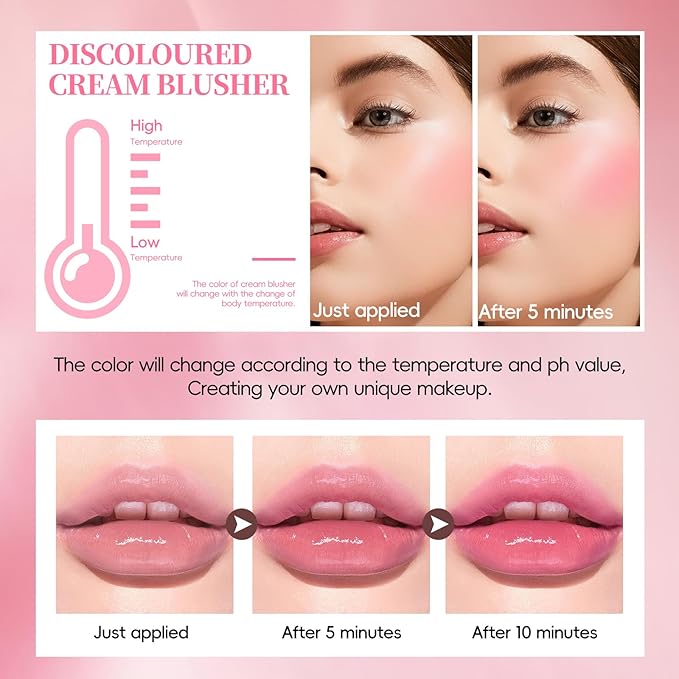 Color Changing Blush Stick for Cheek Lip, Black to Pink Jelly Clear Blush PH Temperature Change Magic Cream Blush Tinted, Lightweight Long Lasting Dewy Natural Glow Makeup for All Skin Tones-Velvo Beauty