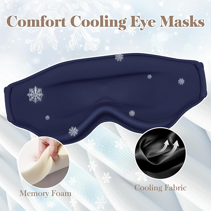 3D Cooling Eye Mask Sleep Mask for Men & Women, 100% Pressure-Free & Light Block-Out Eye Mask for Sleep with Easy Adjustable Strap, Night Eye Cover for Travel, Blue-Velvo Beauty