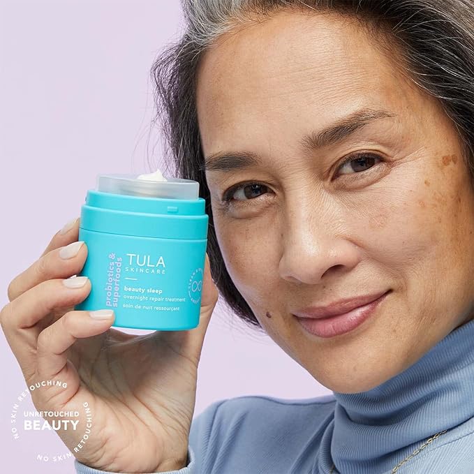 TULA Skin Care Beauty Sleep Overnight Repair Treatment - Anti-Aging, Night Cream, Contains Natural Peptides, AHAs, Retinol, Vitamin C to Reduce the Appearance of Lines and Dull Tone, 1.7 oz.-Velvo Beauty