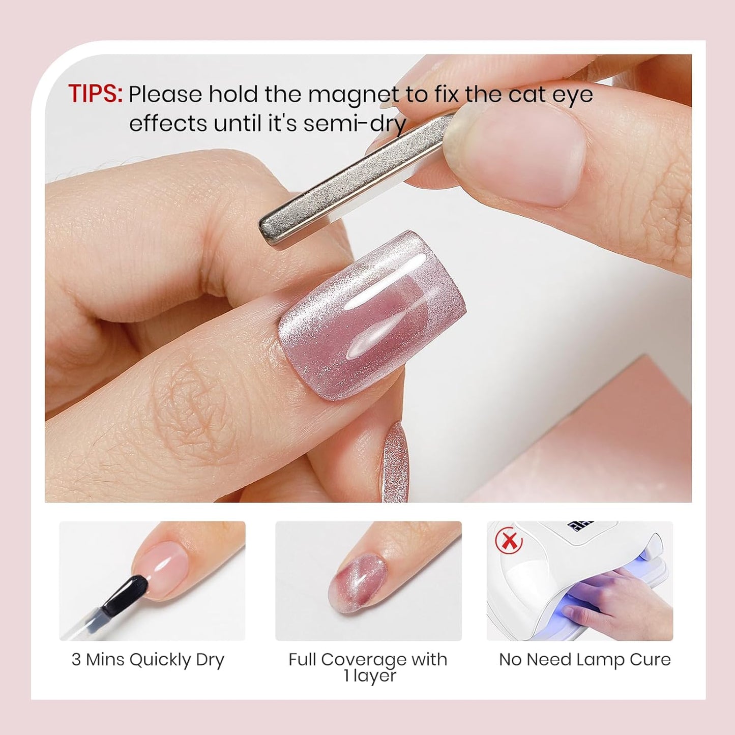 Cat Eye Nail Polish Non Gel Quick Dry Glitter Cat Eye Nail Polish with Magnetic Toe Fingernail Air Drying Fast Lacquer Manicure Gift For Women Girls 16ml, 0.54fl oz-Velvo Beauty