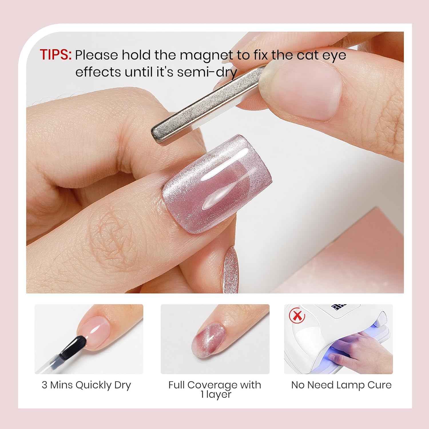 Cat Eye Nail Polish Non Gel Quick Dry Glitter Cat Eye Nail Polish with Magnetic Toe Fingernail Air Drying Fast Lacquer Manicure Gift For Women Girls 16ml, 0.54fl oz-Velvo Beauty