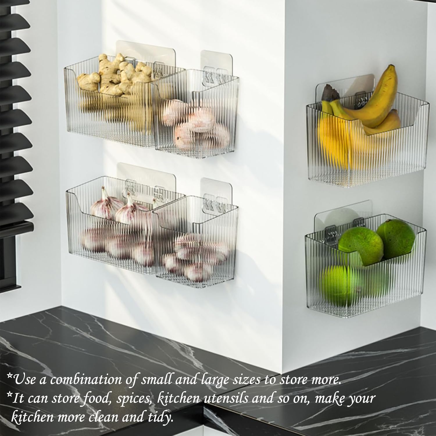 Set Of 2 Storage Organizer Bins Wall Mounted Shower Basket, Shower Caddy Stackable Clear Plastic Makeup Organizer Adhesive Hanging Bin for Bathroom, Kitchen, Cabinet, Pantry, BPA Free, Green-Velvo Beauty