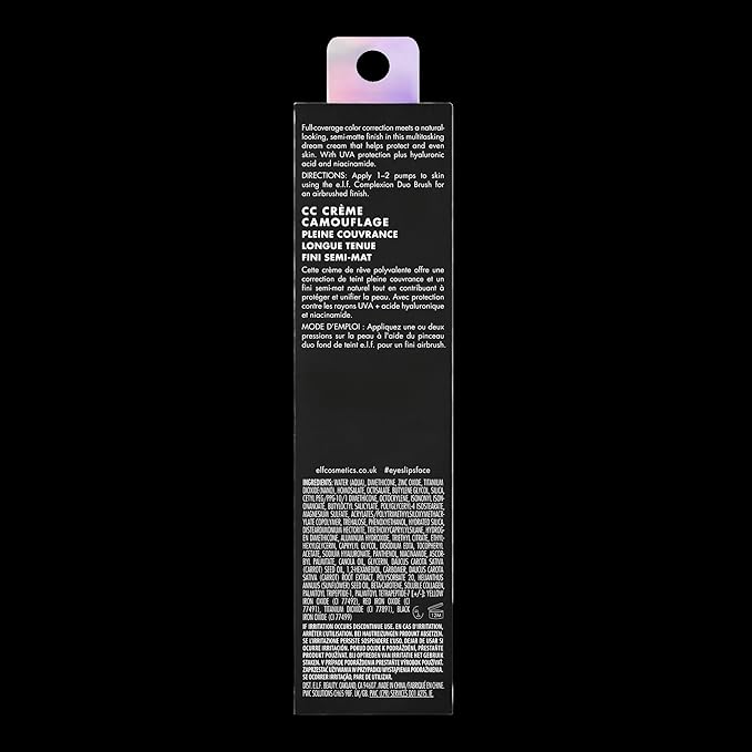 e.l.f. Camo CC Cream, SPF 30 Color-Correcting Medium-To-Full Coverage Face Foundation, Delivers An Airbrushed Finish, Vegan & Cruelty-Free, Deep 530 W-Velvo Beauty