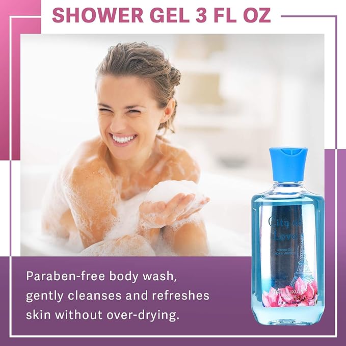 Bath & Body Care Travel Set - Home Spa Set with Body Lotion, Shower Gel and Fragrance Mist, Valentines Day Gifts for Her and Him(City of Love)-Velvo Beauty