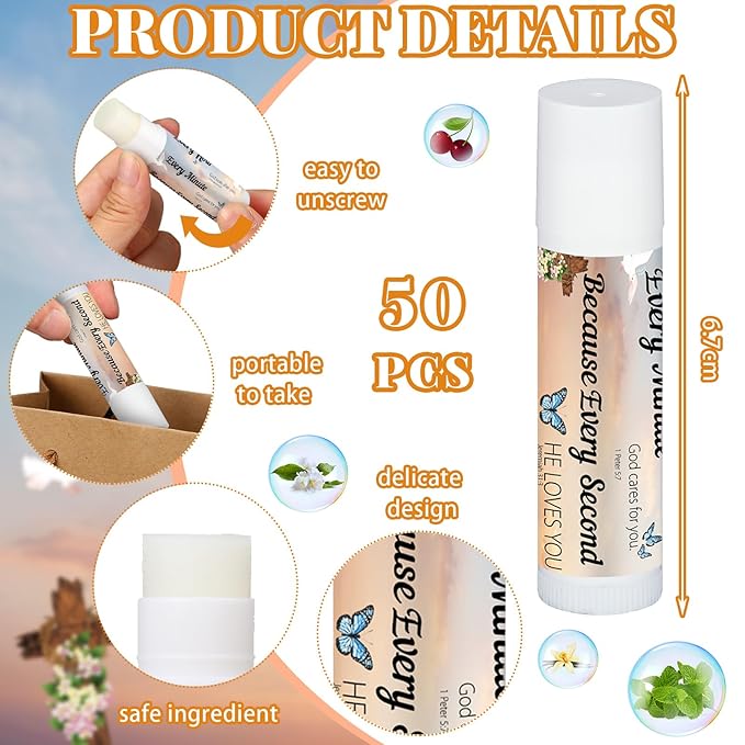50 Pcs Christian Religious Gifts Bulk Bible Verse Lip Balms Favors Inspirational Scripture Gifts Sunday School Church Christmas Employee Appreciation Gifts for Women Men Staff Coworkers-Velvo Beauty
