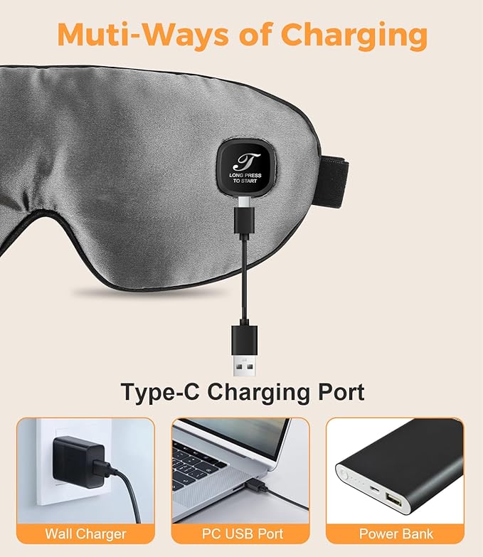 Heated Eye Mask for Dry Eyes, Cordless Warm Eye Compress, Styes, Blepharitis, 1000mAh, 3 Heat Levels, Electric, Light-Blocking, Washable Cover, Travel (Gray)-Velvo Beauty