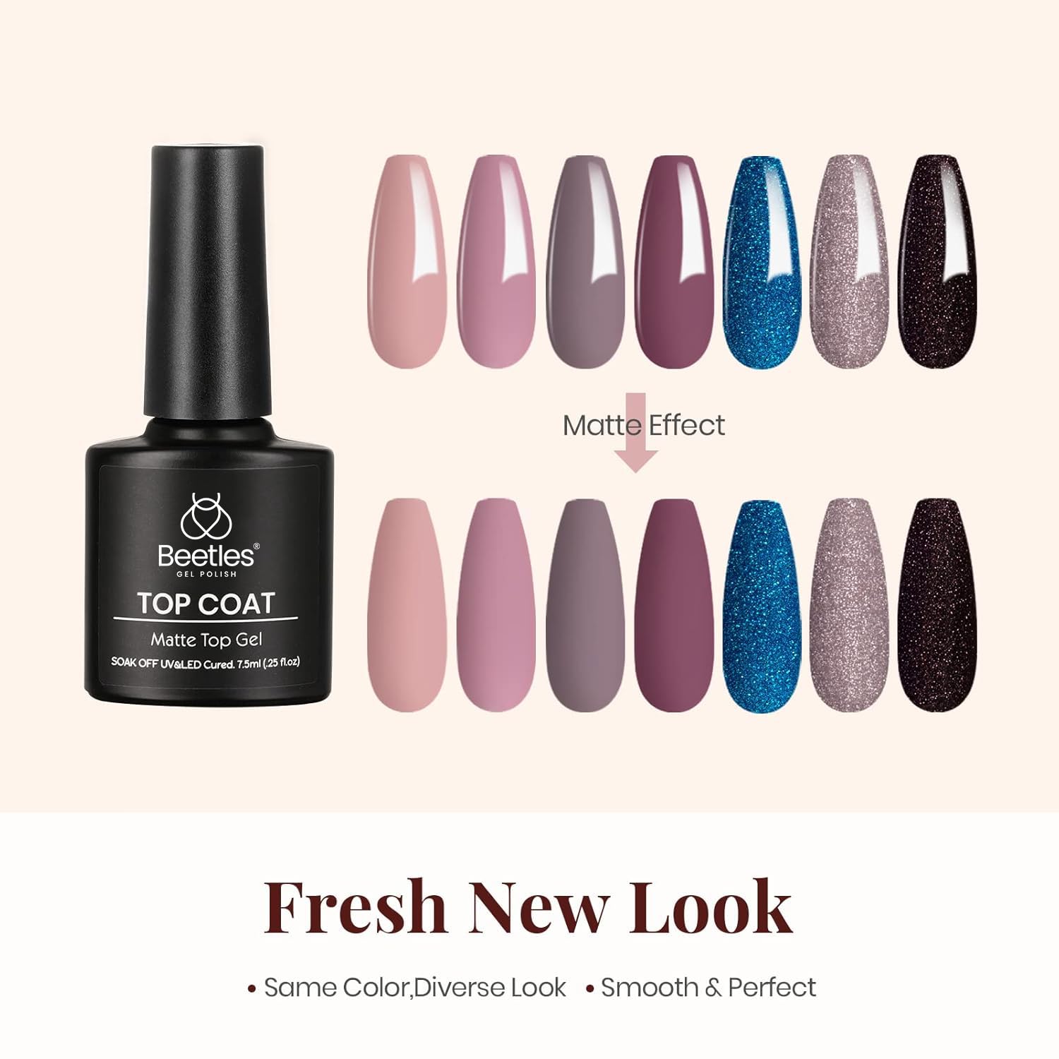 Beetles Matte Top Coat Gel Nail Polish Gel Top Coat & Base Set, 3Pcs Matte & Shiny Top Coat Nail Polish and Base Coat, No Wipe Long Lasting High Gloss and Matte Effects Soak off Uv DIY at Home-Velvo Beauty