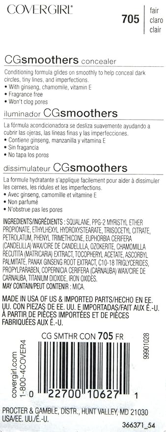 CoverGirl Smoothers Concealer, Fair [705], 0.14 oz (Pack of 2)-Velvo Beauty