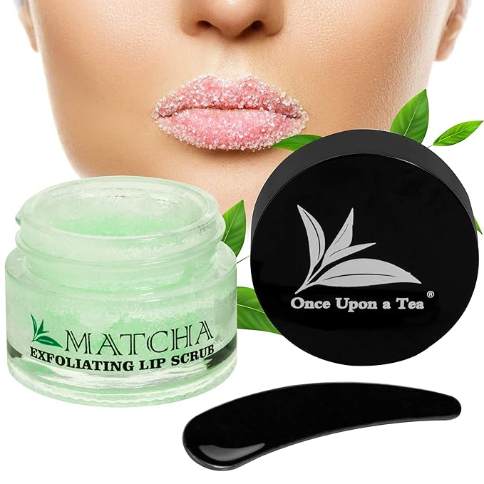 Exfoliating Green Tea Matcha Sugar Lip Scrub, Hydrating Treatment for Dry, Chapped & Cracked Lips, Best Peeling Solution For Plump, Younger Looking Lips, Lip Polish-Velvo Beauty