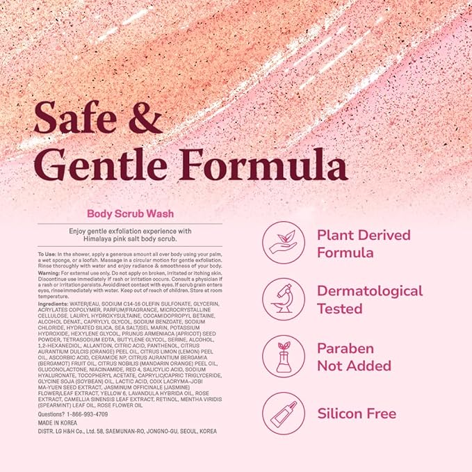HIMALAYA PINKSALT Daily Scrub & Body Wash - Exfoliating Body Scrub, Dead Sea Salt & Himalayan Pink Salt, Natural Moisturizing Bodywash, Retinol & Hyaluronic Acid Shower Gel, Korean Skincare 14.1oz-Velvo Beauty
