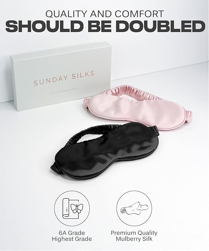 Silk Sleep Mask for Women and Men - Silk Eye Mask for Sleeping, Blindfold, Eye Covers, Pack of 2-Velvo Beauty