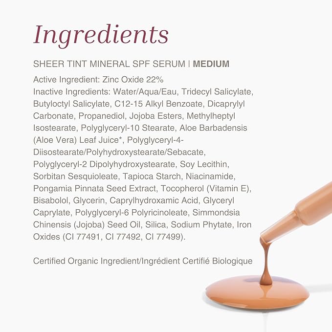 Mineral Fusion Face Serum, Sheer Tint Mineral SPF Serum, 1 Fl Oz, Medium, Tinted Broad Spectrum SPF 50 Mineral Sunscreen, Sheer Coverage, Lightweight & Dewy Finish for Glowing, Protected Skin-Velvo Beauty