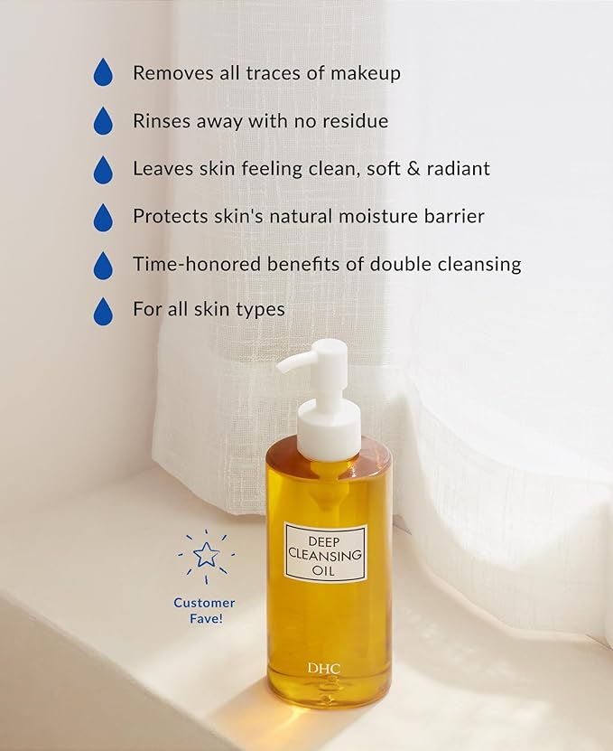 DHC Deep Cleansing Oil, Facial Cleansing Oil, Makeup Remover, Cleanses without Clogging Pores, Residue-Free, Fragrance and Colorant Free, All Skin Types, 6.7 fl. oz.-Velvo Beauty