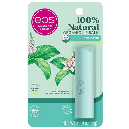 eos 100% Natural & Organic Lip Balm- Sweet Mint, Dermatologist Recommended, All-Day Moisture Lip Care, Made for Sensitive Skin, 0.14 oz-Velvo Beauty