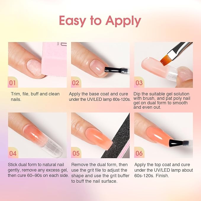 ROSALIND 8PCS Poly Nail Gel Kit with Mini Nail Lamp Clear Nude Purple Brown Poly Extension Gel Kit Mini Starter Kit-Velvo Beauty