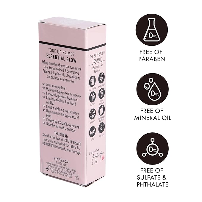 YENSA Tone Up Primer Essential Glow - Clean Superfood Formula with 8 Skin-Loving Ingredients - Minimizes Pores, Fine Lines & Wrinkles - Lightweight Satin-Sheen Finish-Velvo Beauty