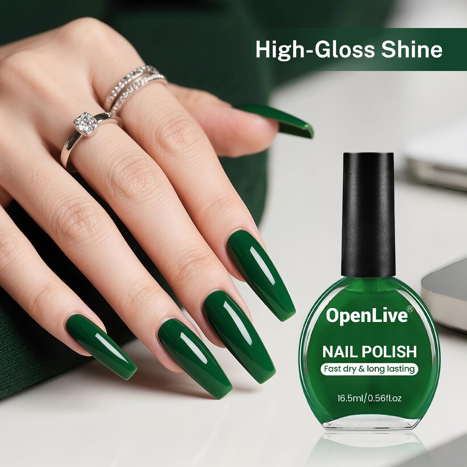 16.5ml Dark Green Nail Polish Large Volume Quick Dry Nail Polish, Long Lasting Shine, Fingernail Toenail Nail Art DIY Home Travel Nail Art Gift-Velvo Beauty