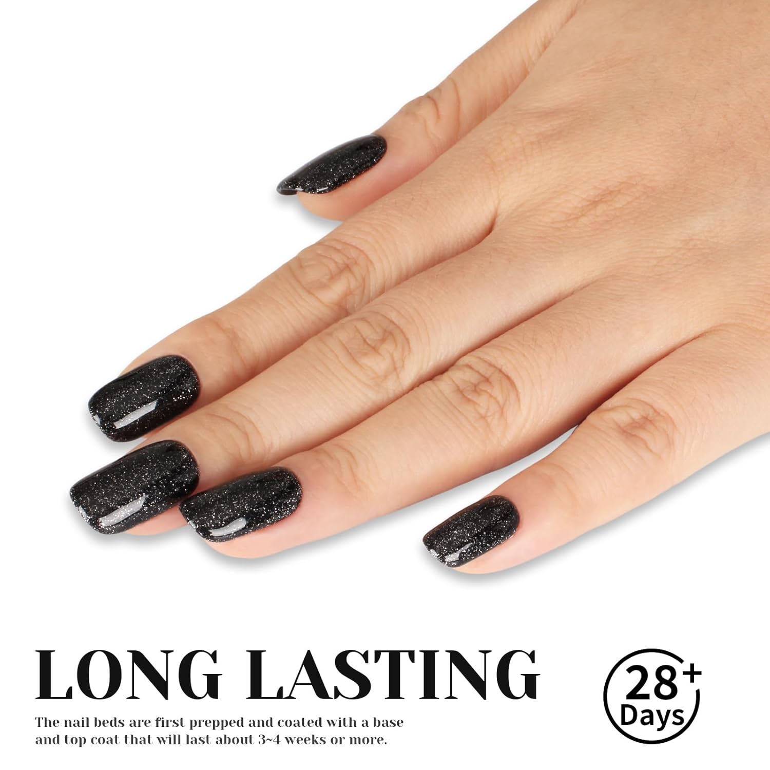 Glitter Black Gel Polish,Sparkle Shimmer Black Glitter Gel Nail Polish,15ml Soak Off UV Gel Polish for DIY Manicure, Gifts for Women Grils - GP0065-Velvo Beauty