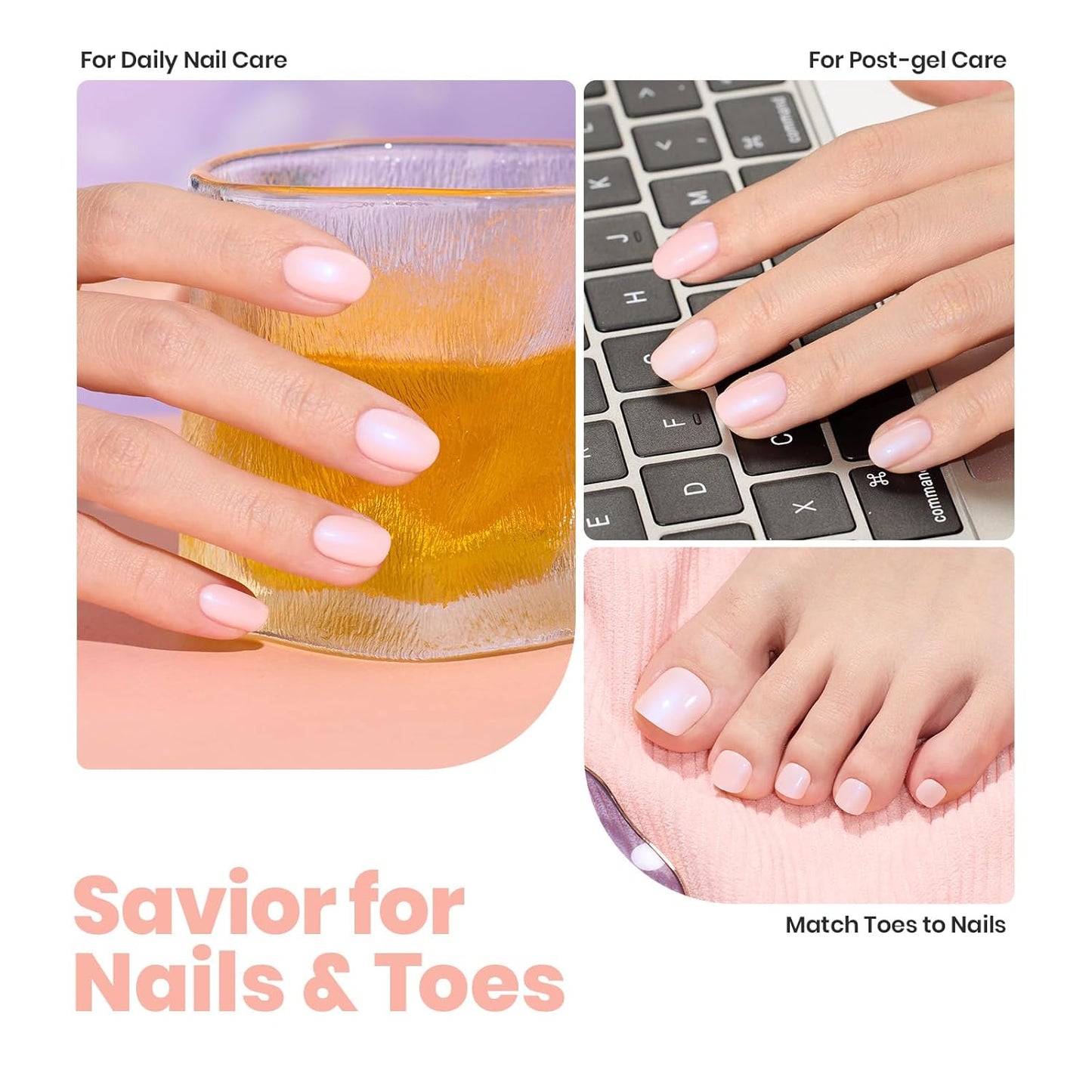 Beetles Pink Glitter Nail Polish and 2 in 1 Base & Top Coat Set, Fast Drying & Natural Nail Lacquer Strengthen Shimmer-Like Purple Mermaid Tears, No UV Lamp Needed for DIY Nail Art Gifts for Women-Velvo Beauty