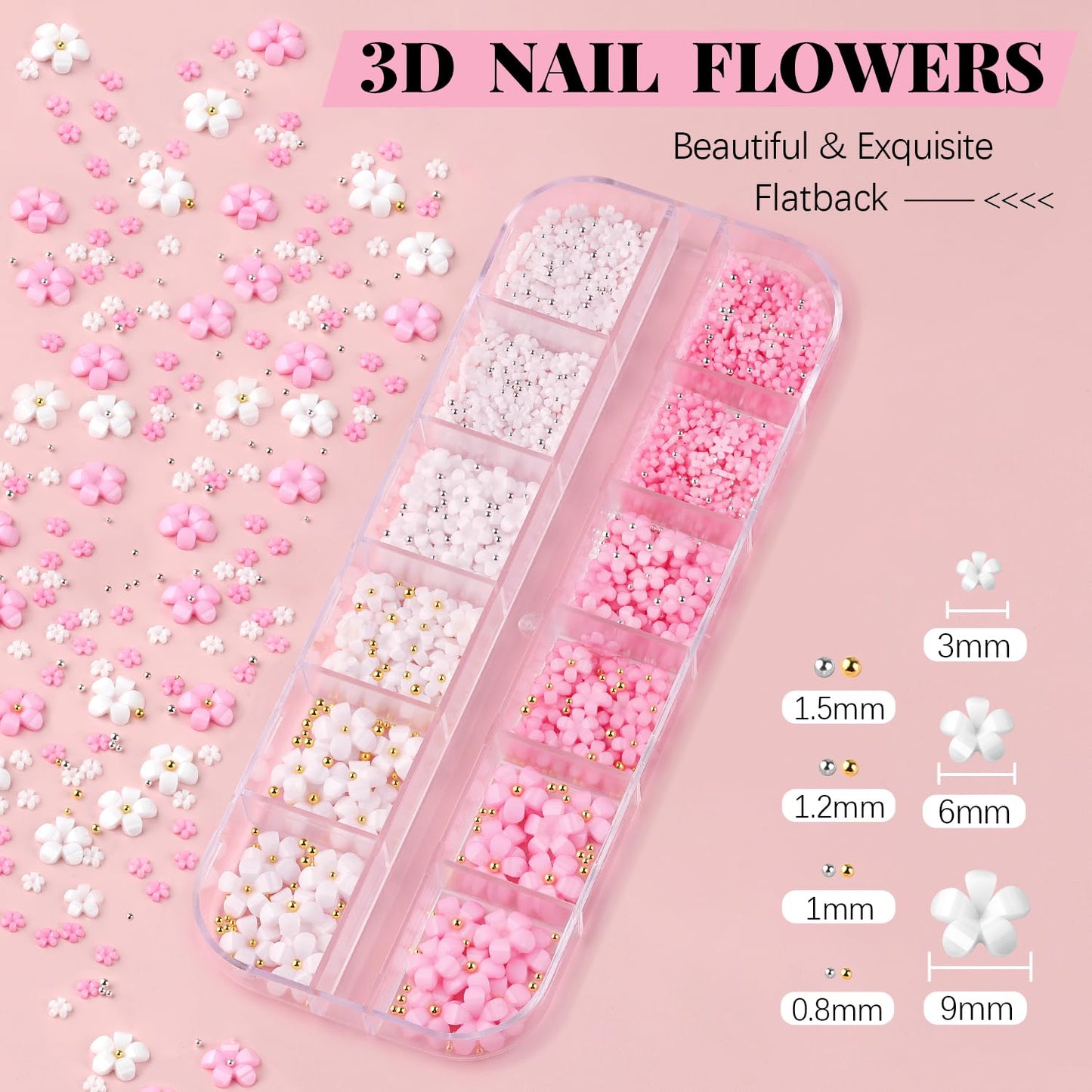 3D Flower Nail Charms and Gems, Cute Colorful Floral Charm Manicure Kit with Nail Rhinestone Glue Gel (UV Curing), Butterfly Caviar Beads Half Round Pearl & Flatback AB + Clear Crystal-Velvo Beauty
