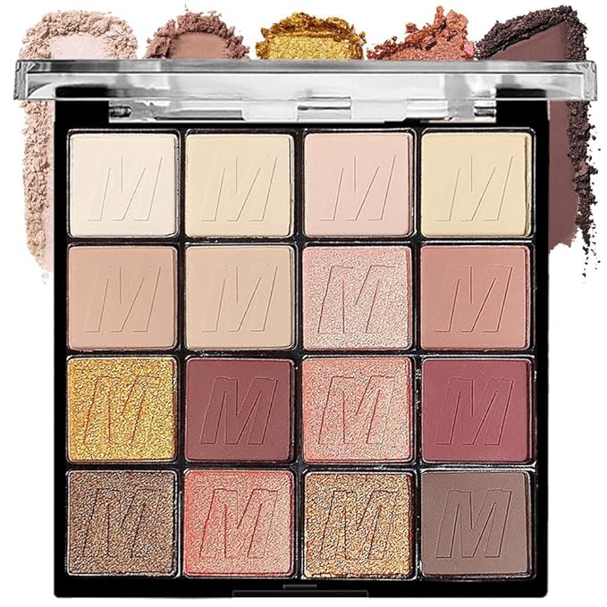 16 Colors Nude Champagne Gold Glitter Matte Shimmer Eyeshadow Palette for Eye Makeup,High Pigmented Brown Eye Shadow Primers Powder Palet de sombras de ojos-Velvo Beauty