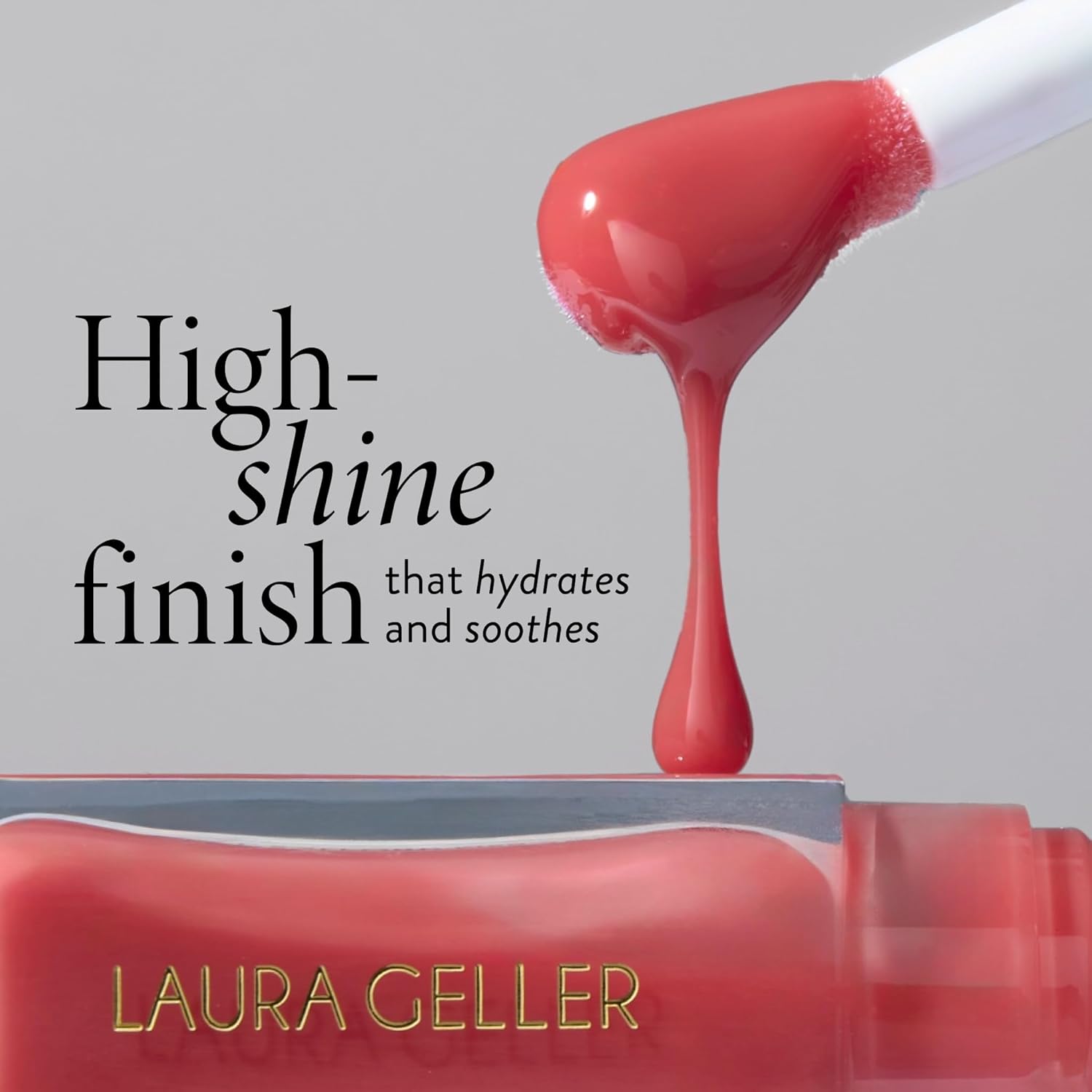 LAURA GELLER NEW YORK Fine Shine Glossy Lip Oil, Beachy Peach - Hydrating Squalane - Soft Coral Lip Gloss-Velvo Beauty