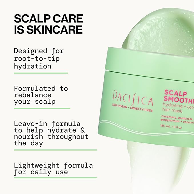 Pacifica Scalp Smoothie Hydrating Scalp Treatment & Leave-On Hair Mask, Cooling Relief for Dry, Flaky, Itchy Scalp & Thinning Hair, Vegan & Cruelty-Free, 6 fl oz-Velvo Beauty