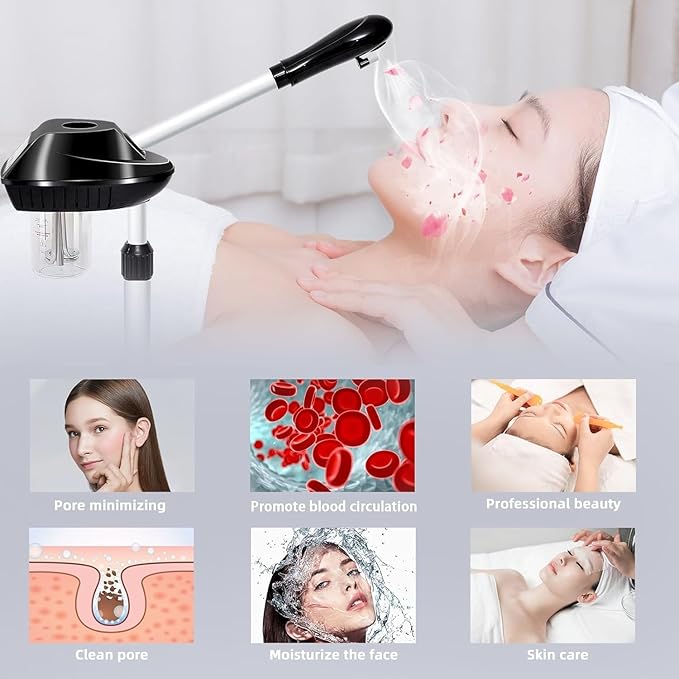 Professional Facial Steamer on Wheels, Facial Steamer for Facial Deep Cleaning, Facial Humidifier for Spa, Adjustable Height for Spa, Salon and at Home Use-Velvo Beauty