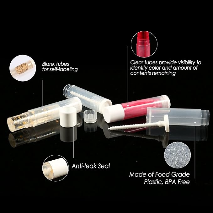 LotFancy Lip Balm tubes Empty, 60PCS 5.5ml (3/16 Oz), Clear Lip Balm Container Tubes with White Caps, BPA Free & Leak Free, Refillable-Velvo Beauty