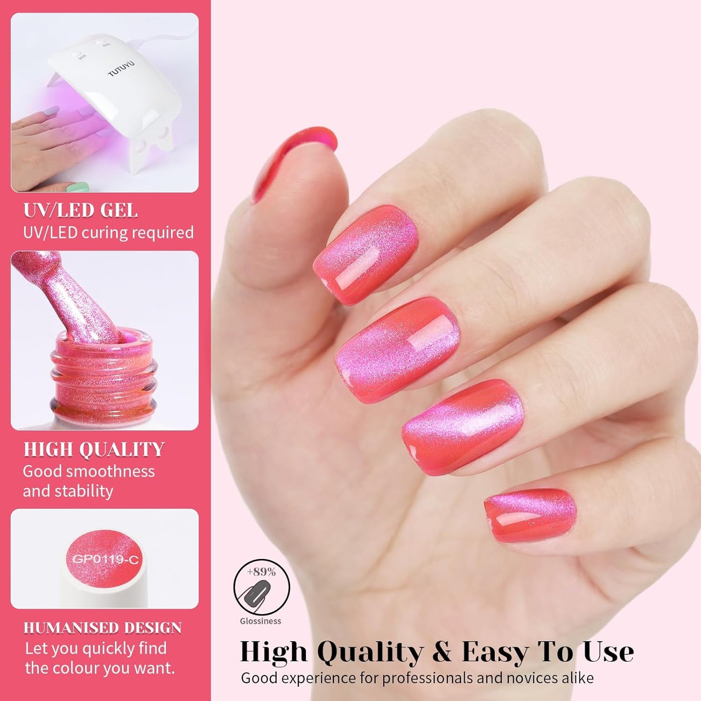 Neon Pink Cat Eye Gel Nail Polish - Perfect for DIY at Home & Ideal Gift for Nail Art Lovers!-Velvo Beauty