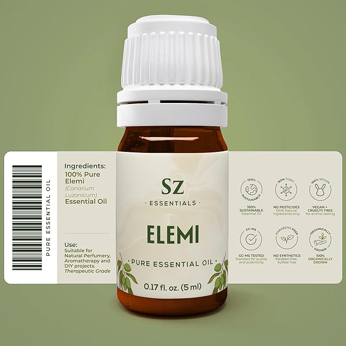 Elemi Essential Oil (Canarium Luzonicum) - 100% Pure and Undiluted - Fresh, Citrusy & Spicy Scent with Subtle Balsamic and Peppery Undertones - Therapeutic Grade & Vegan -0.17 oz (5ml)-Velvo Beauty