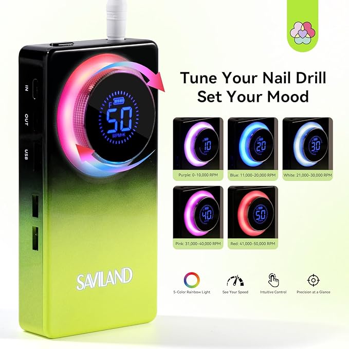 SAVILAND Advanced 50000RPM Professional Nail Drill : Portable Electric Nail File Nail Supplies Electric Nail Drill 6000MAh Drill para Uñas Nail Filer Electric with Drill Bits for Acrylic Nail Kit-Velvo Beauty