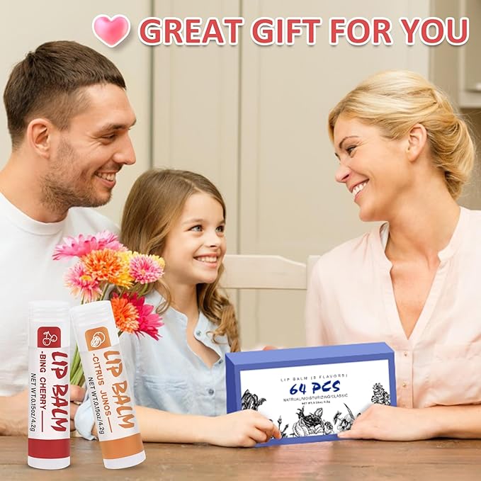 64 Pack Lip Balm, Natural Lip Balm Bulk with Vitamin E and Coconut Oil, Moisturizing Soothing Chapped Lips-8 Flavors-Velvo Beauty