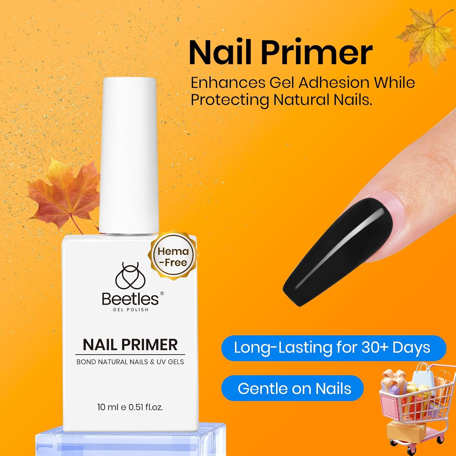 Beetles 15ml Nail Dehydrator and Primer - Acid Free & Hema-Free Natural Prep Dehydrate and Bond Primer for Acrylic Fast Dry Nail Supplies Professional Salons Halloween Set-Velvo Beauty