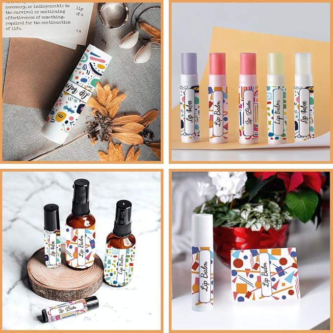 OLYCRAFT 100Pcs Self-Adhesive Lip Balm Tag Stickers 1.7x2.1 inch Waterproof Adhesive Label with Colorful Texture Rectangle Lipstick Tag Sticker for Lip Balm Container Tubes Lipstick Wrapping Decor-Velvo Beauty