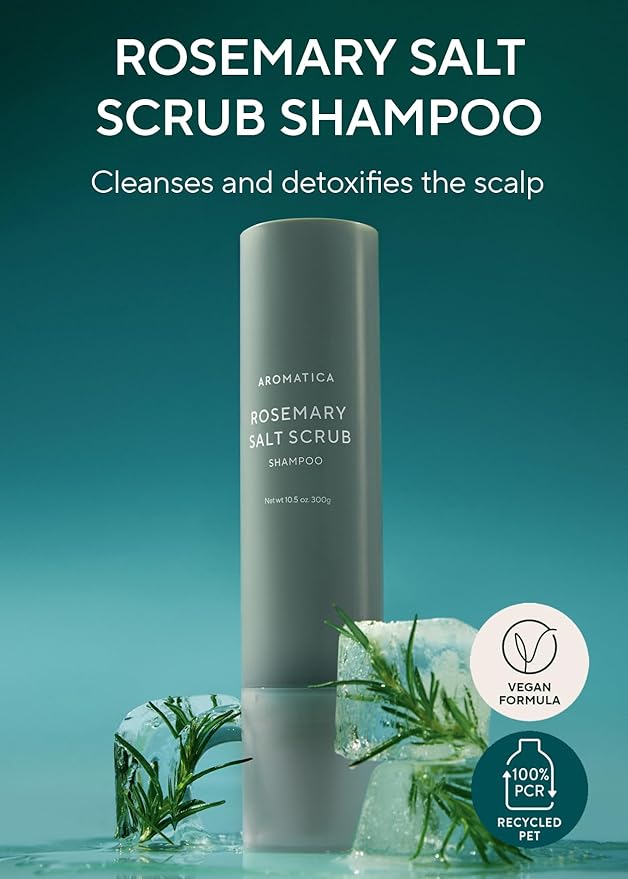 AROMATICA Rosemary Salt Scrub Shampoo - Hair Loss Korean Scalp Detox Shampoo with Rosemary Scalp Oil | Scalp Exfoliator with Salt Scrub for Oily Scalp | Sulfate Free, Silicone Free (10.5 oz / 300g)-Velvo Beauty