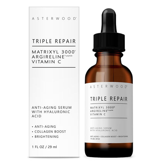 Asterwood Triple Repair Matrixyl 3000 + Argireline + Hyaluronic Acid + Vitamin C Serum for Face - Anti-Aging, Collagen Boosting, Hydrating - Fragrance-Free - 1 Fl Oz-Velvo Beauty