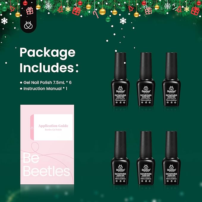 Beetles Glitter Gel Nail Polish, 6 Colors Red Green Gel Nail Polish Set Soak Off Uv LED Nail Lamp Reflective Glitter Nail Art DIY Home Nails Manicure Gifts for Women Her Girls-Velvo Beauty