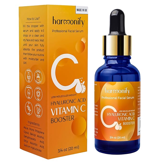 Hyaluronic Acid Serum for Face with Vitamin C, Brightening Serum, Pure, Hydrating Serum to Plumb Skin, Reduce Fine Lines, Wrinkles and Dark Spots, Low Molecular Weight [0.75 oz]-Velvo Beauty