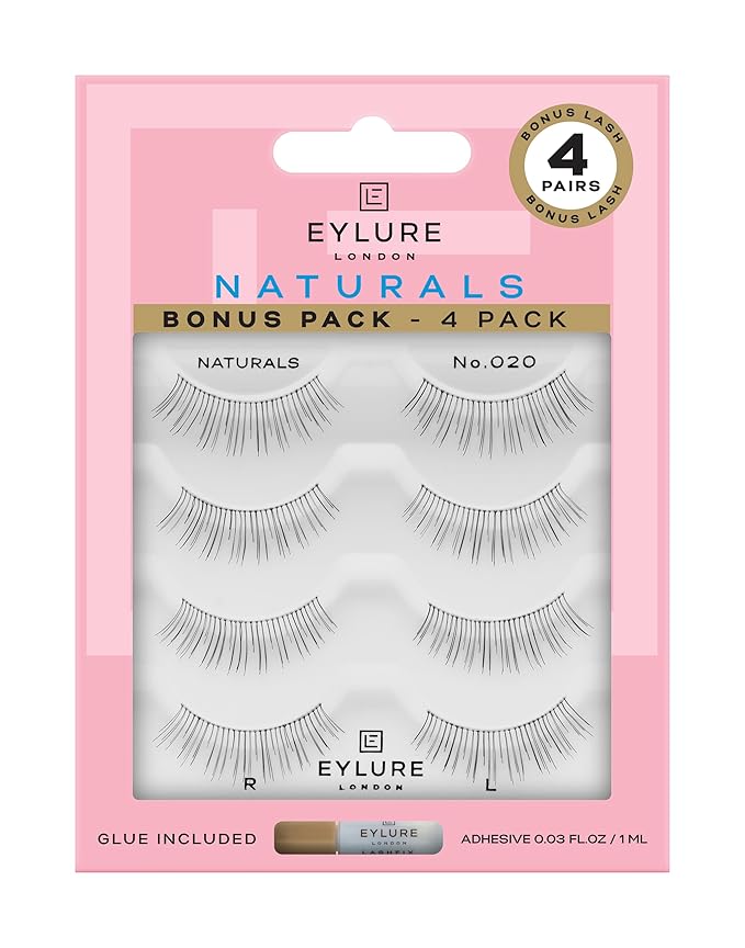 Eylure Naturals No. 020 Reusable Eyelashes, Adhesive Included, Black, 4 Pairs-Velvo Beauty