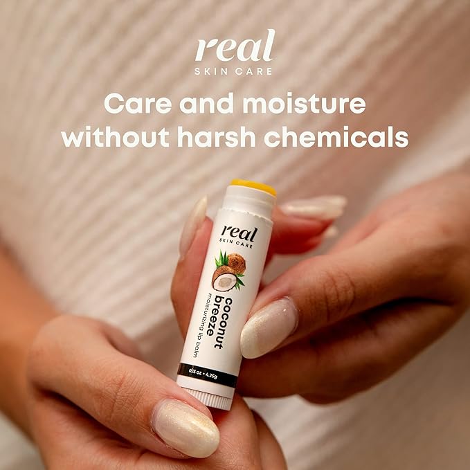 Organic Lip Balm With Coconut Oil | Handmade In the USA | Coconut Breeze 4-Pack | Natural Lip Balm | Coconut Oil Lip Balm for Dry & Cracked Lips | Beeswax Lip Balm | 4 Lip Balm Pack-Velvo Beauty