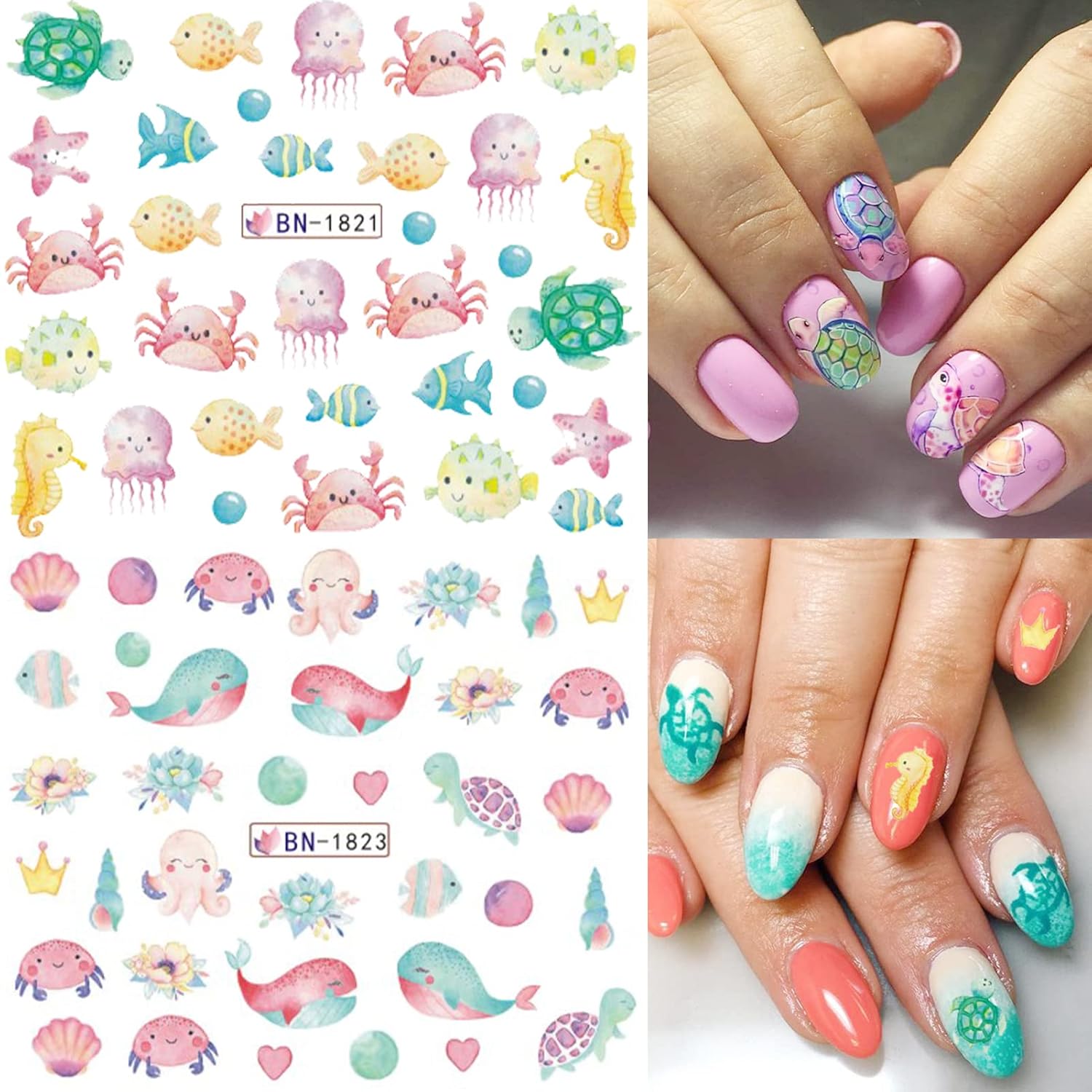 36 Sheets Summer Nail Art Stickers, Ocean Anchor Water Transfer Nail Decals, Shark Seashell Sea Turtle Design DIY Manicure Decorations for Girls Women-Velvo Beauty