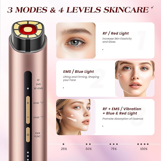 Microcurrent Facial Device, 3 Modes Red Light Therapy for Face and Neck, Skin Care Facial Massager Perfect Gifts for Women Men(Gold)-Velvo Beauty