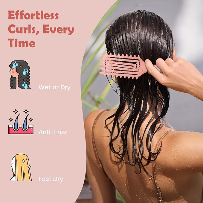 Curl Defining Brush, Curly Hair Brush Defining with Side Gear for Combing, Shaping, and Styling Curly Hair, Lightweight Candy Brush Suitable for All Wet or Dry Hair Types for Women and Men (Beige)-Velvo Beauty