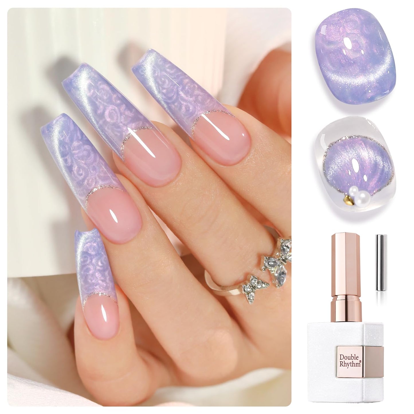 Double Rhythm 15ML Ice Glass Cat Eye Gel Polish with Magnet Holographic Glitter Shimmer Translucent Sheer Color Salon Soak Off Magnetic Nail at Home (Blue Purple-MC1137)-Velvo Beauty