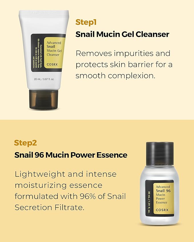 COSRX All About Snail Korean Skincare | TSA Approved Travel Size, Gift Set with Face Gel Cleanser, Essence, Cream & Eye-cream, Repairing, Recovering, Rejuvenating Kit with Snail Mucin, Korean Skincare-Velvo Beauty