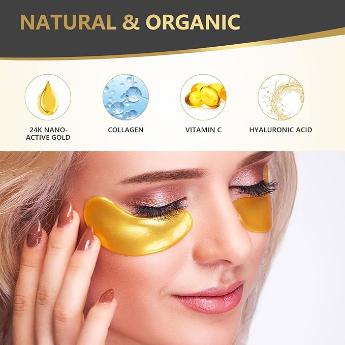 24K Gold Eye Mask, 30 Pairs, Natural Anti-aging Eye Pads for Puffy Eyes, Dark Circles, and Eye Bags with Amino Acid & Collagen, with Revitalize and Hydrate Your Skin-Velvo Beauty