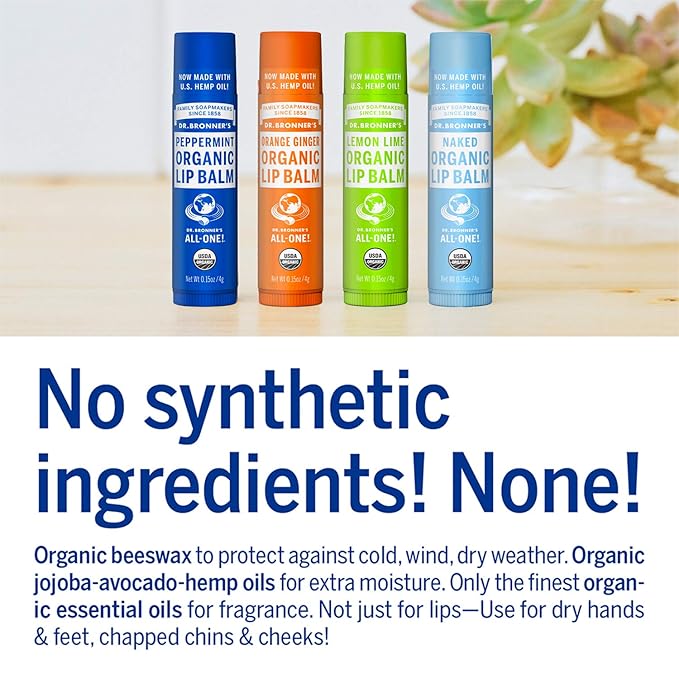 Dr. Bronner’s Organic Lip Balm 6-Pack (.15oz) Natural, Moisturizinging, Petroleum-Free Lip Balm with Beeswax & Avocado Oil for Dry Lips, Men & Women - Lemon Lime-Velvo Beauty